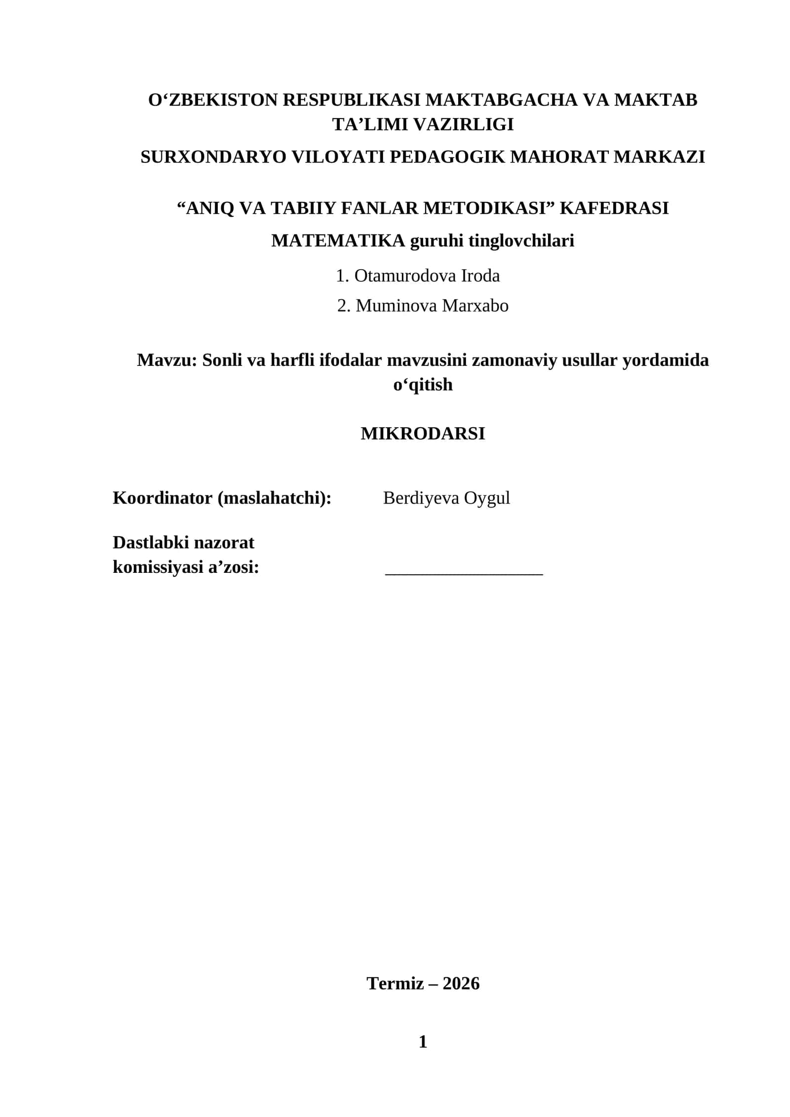 Sonli va harfli ifodalar 1