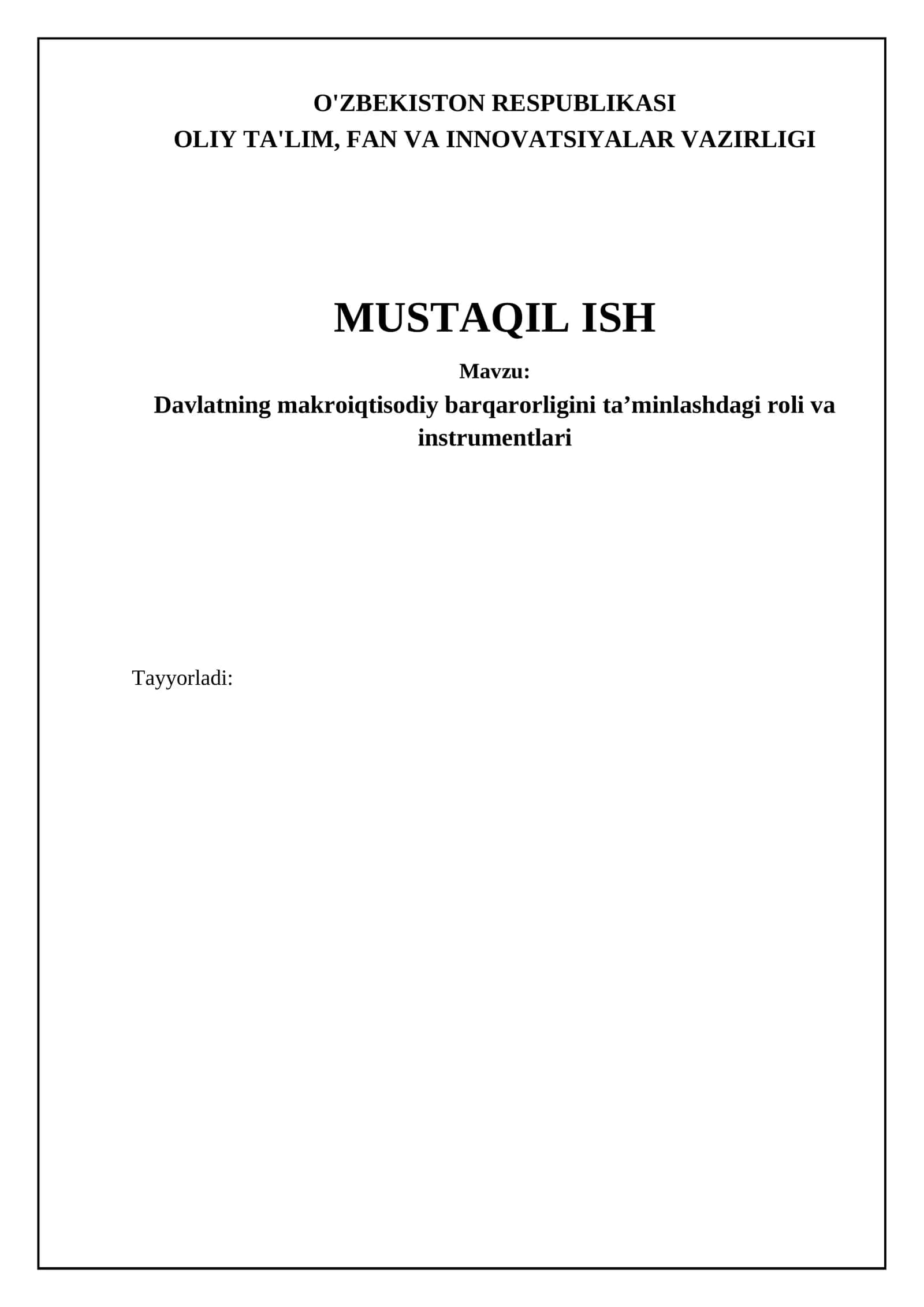Davlatning Makroiqtisodiy Barqarorligini Taʼminlashdagi Roli va Instrumlentlari 1