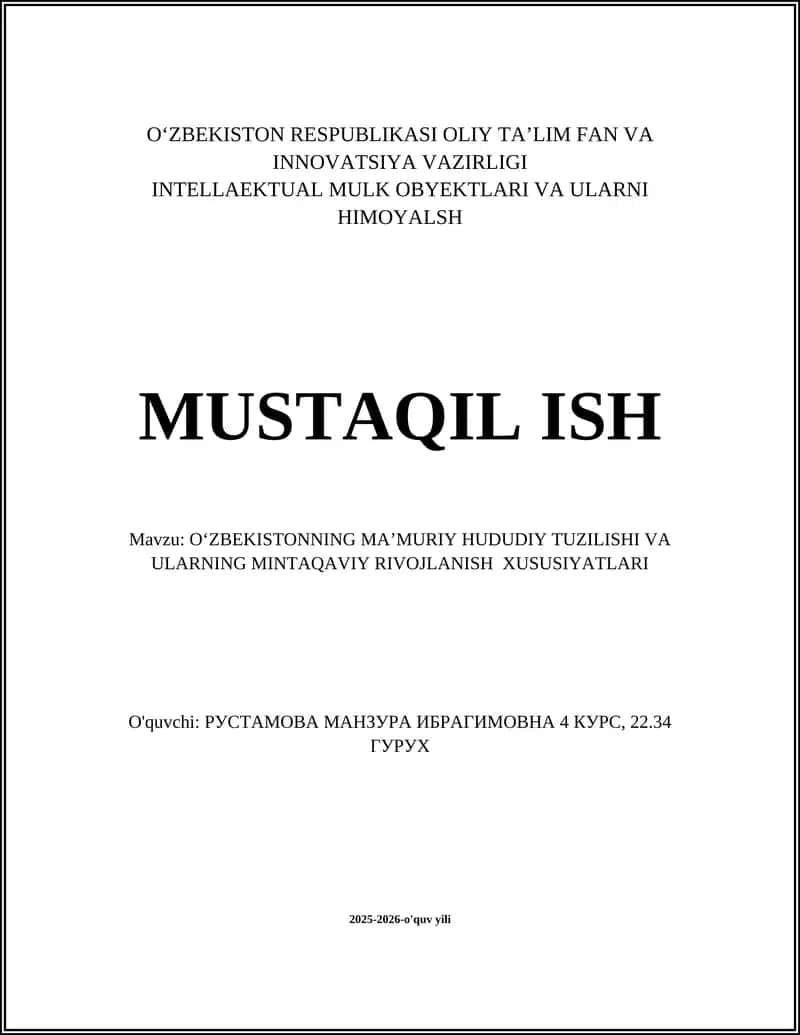 O‘ZBEKISTONNING MA’MURIY HUDUDIY TUZILISHI VA ULARNING MINTAQAVIY RIVOJLANISH XUSUSIYATLARI 1