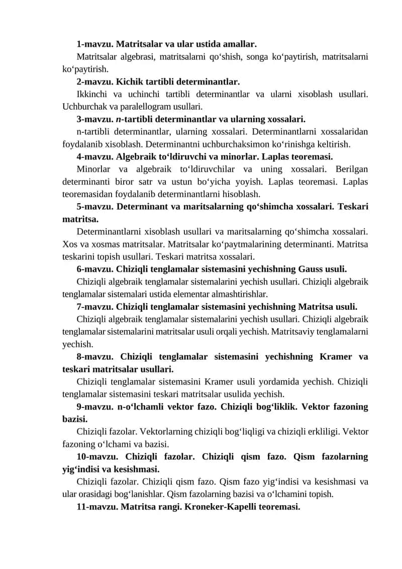 Matritsalar va ular ustida amallar 1