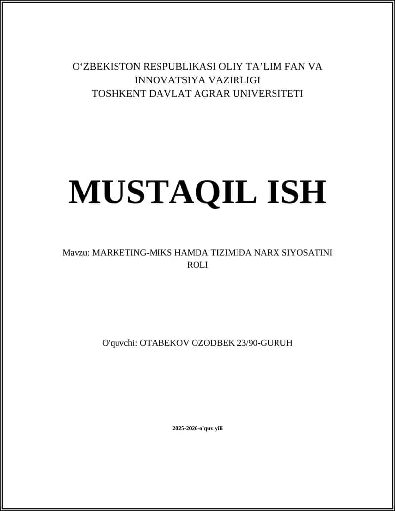 MARKETING-MIKS HAMDA TIZIMIDA NARX SIYOSATINI ROLI 1