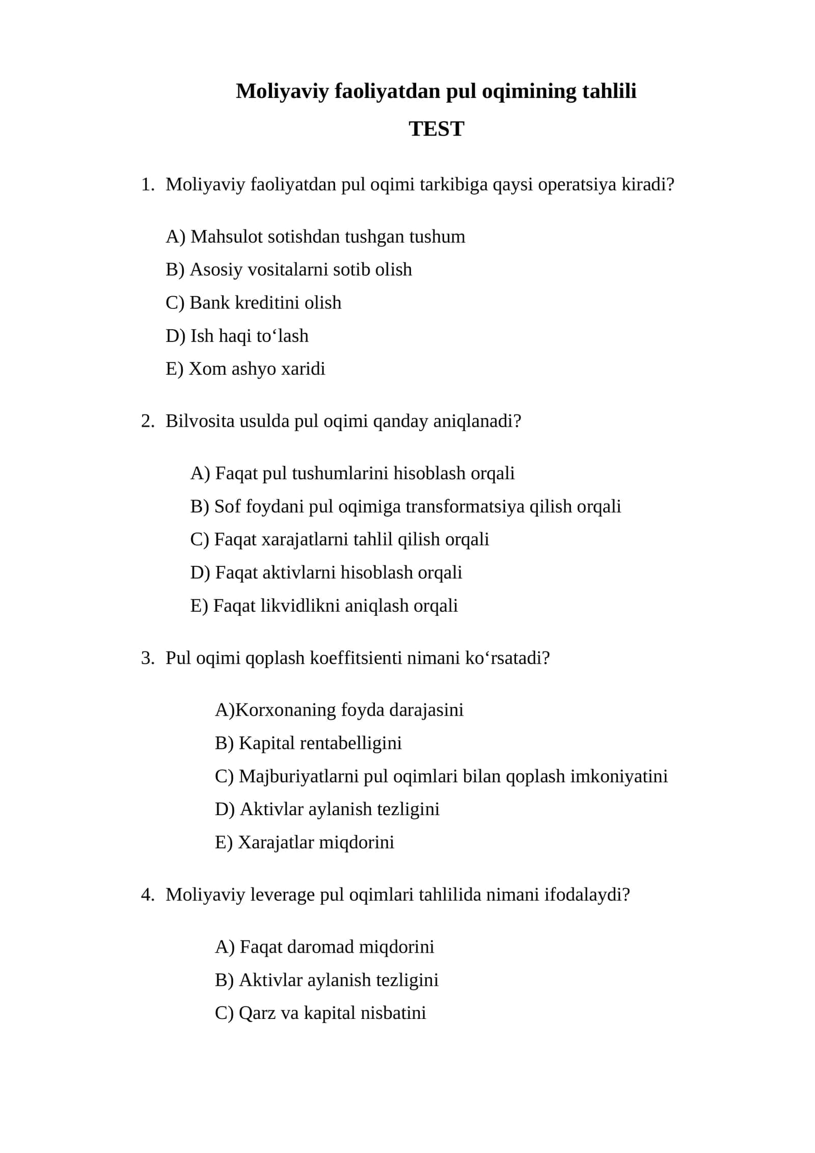 Moliyaviy faoliyatdan pul oqimining tahlili 1