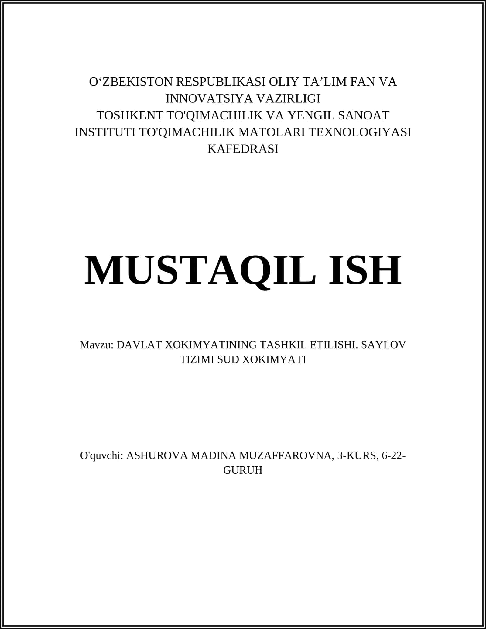 DAVLAT XOKIMYATINING TASHKIL ETILISHI. SAYLOV TIZIMI SUD XOKIMYATI 1