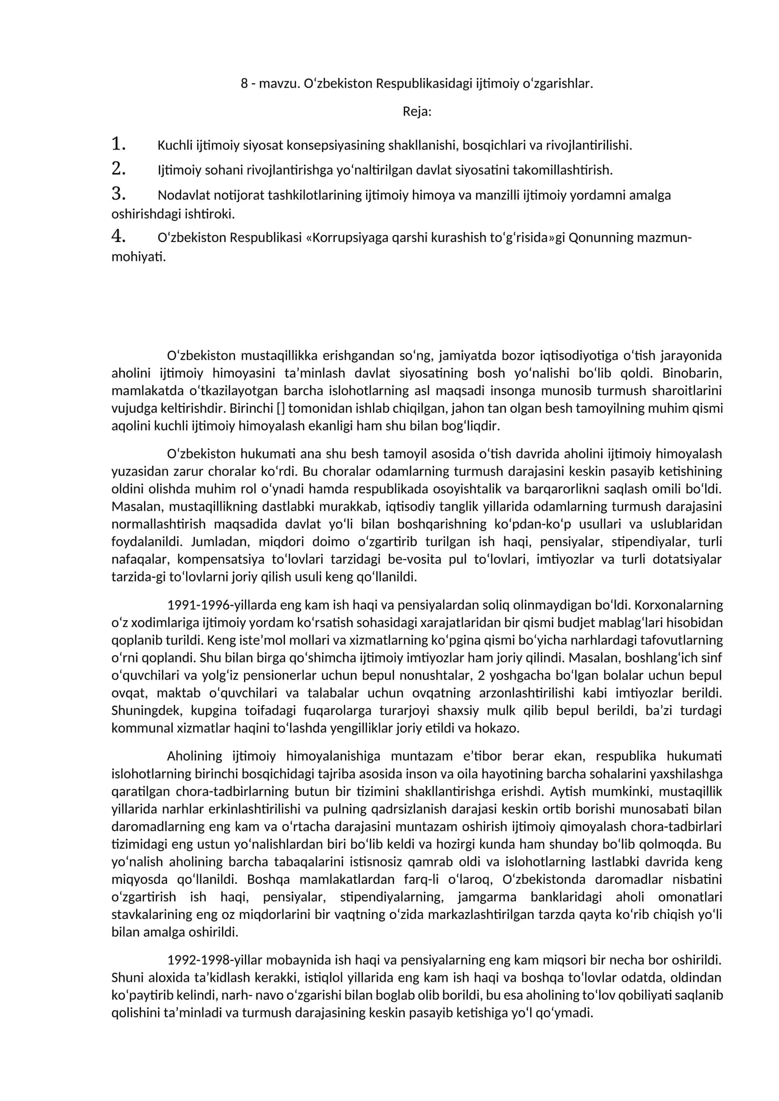 O‘zbekiston Respublikasidagi ijtimoiy o‘zgarishlar 1