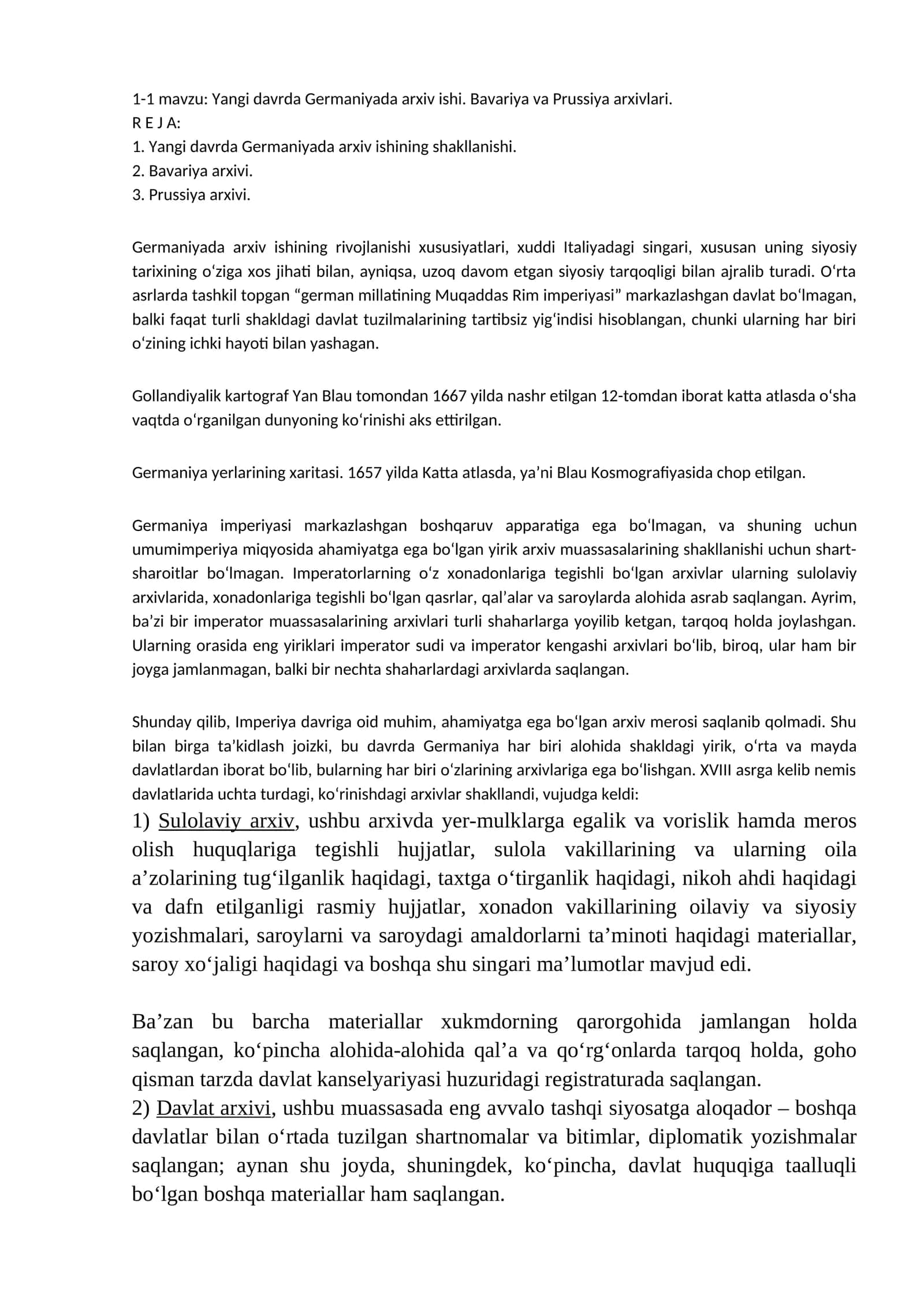 Yangi davrda Germaniyada arxiv ishi. Bavariya va Prussiya arxivlari 1