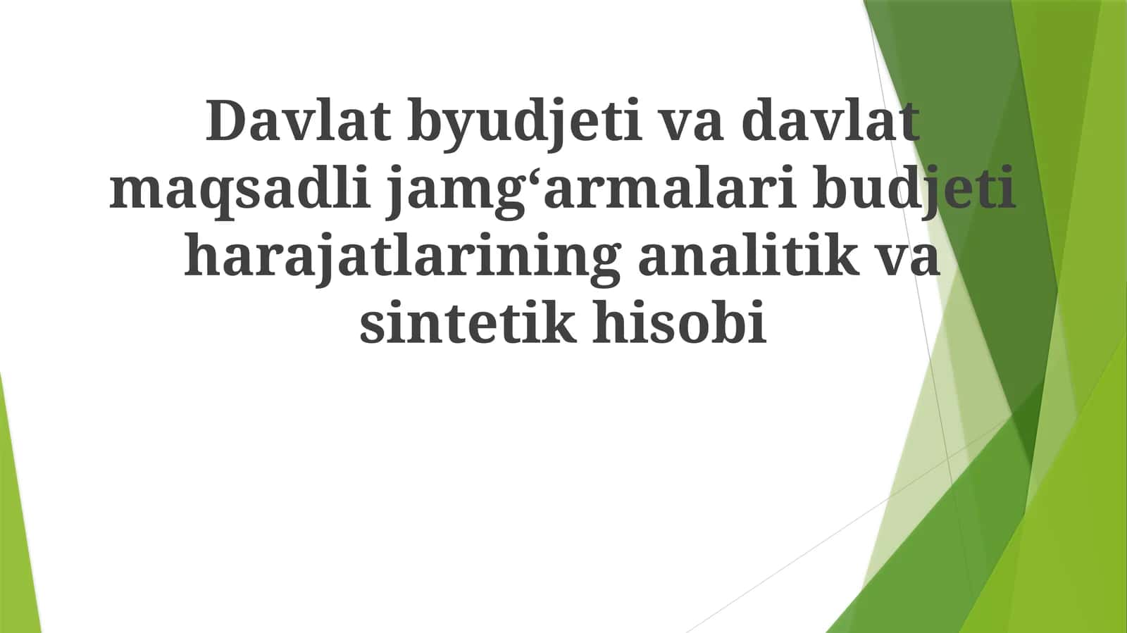 Davlat byudjetivadavlatmaqsadlijamgʻarmalaribudjetiharajatlarininganalitikvasintetikhisobi 1