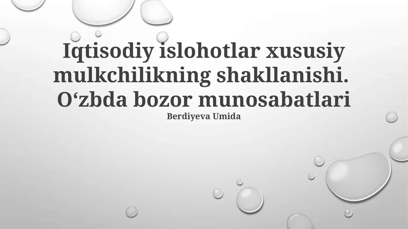 O'zbekistonda iqtisodiy islohotlar va bozor munosabatlarining shakllanishi 1