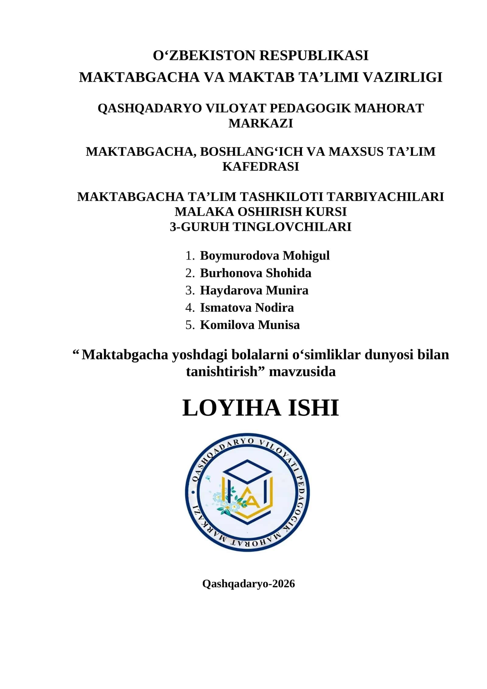 Maktabgacha yoshdagi bolalarni oʻsimliklar dunyosi bilan tanishtirish 1