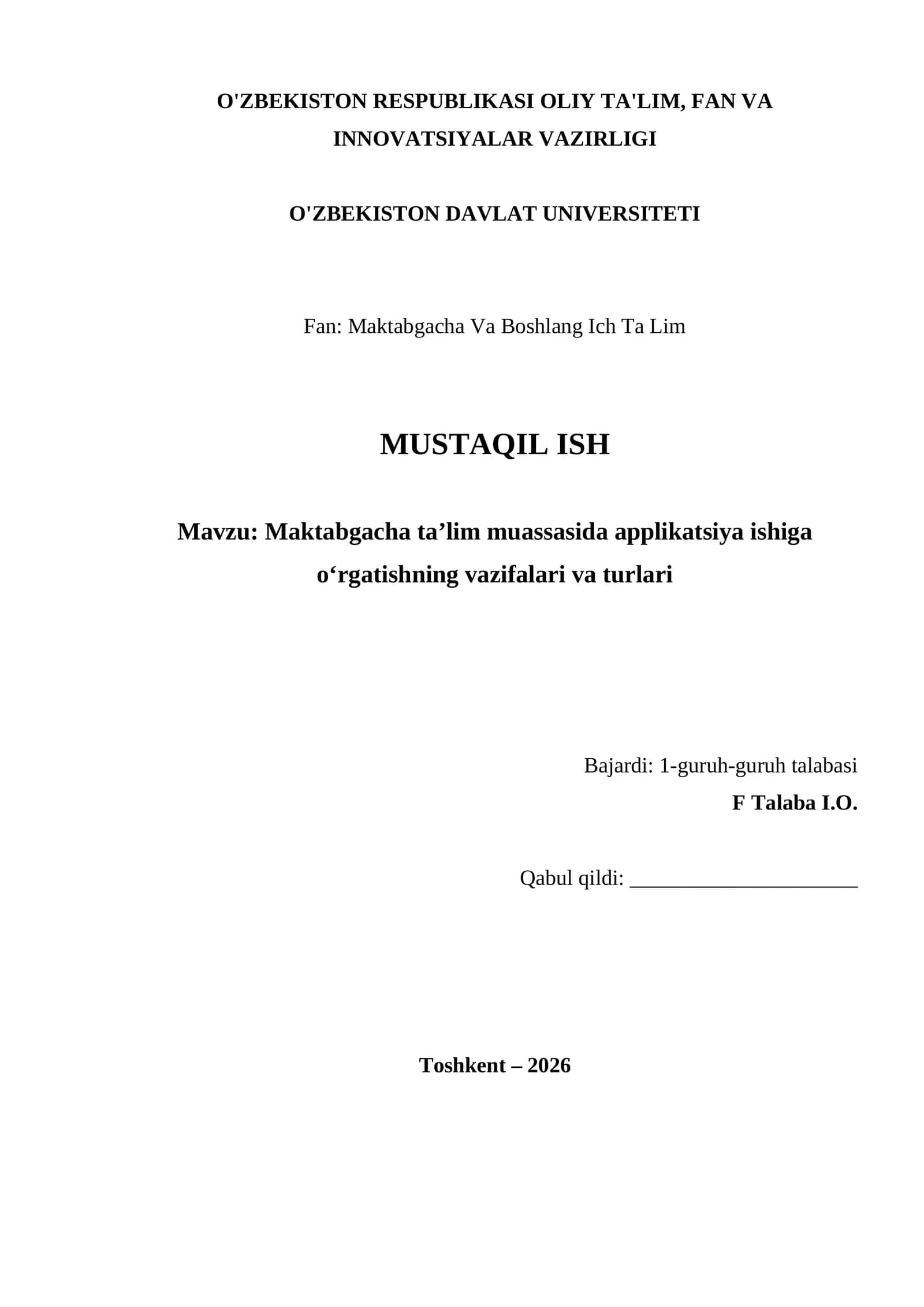 Maktabgacha ta’lim muassasida applikatsiya ishiga o‘rgatishning vazifalari va turlari 1