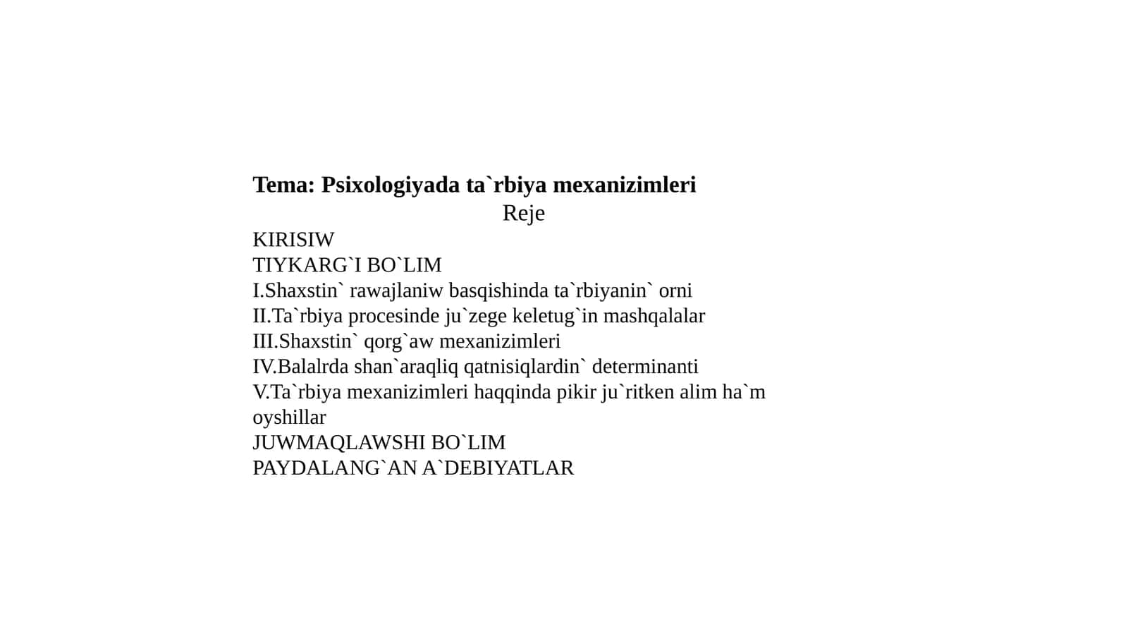 Psixologiyada ta`rbiya mexanizimleri 1