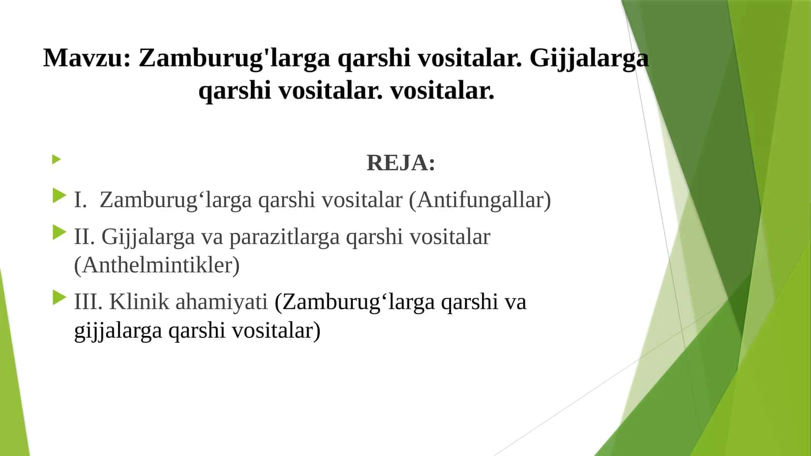 Zamburug'larga qarshi vositalar. Gijjalarga qarshi vositalar. vositalar. 1