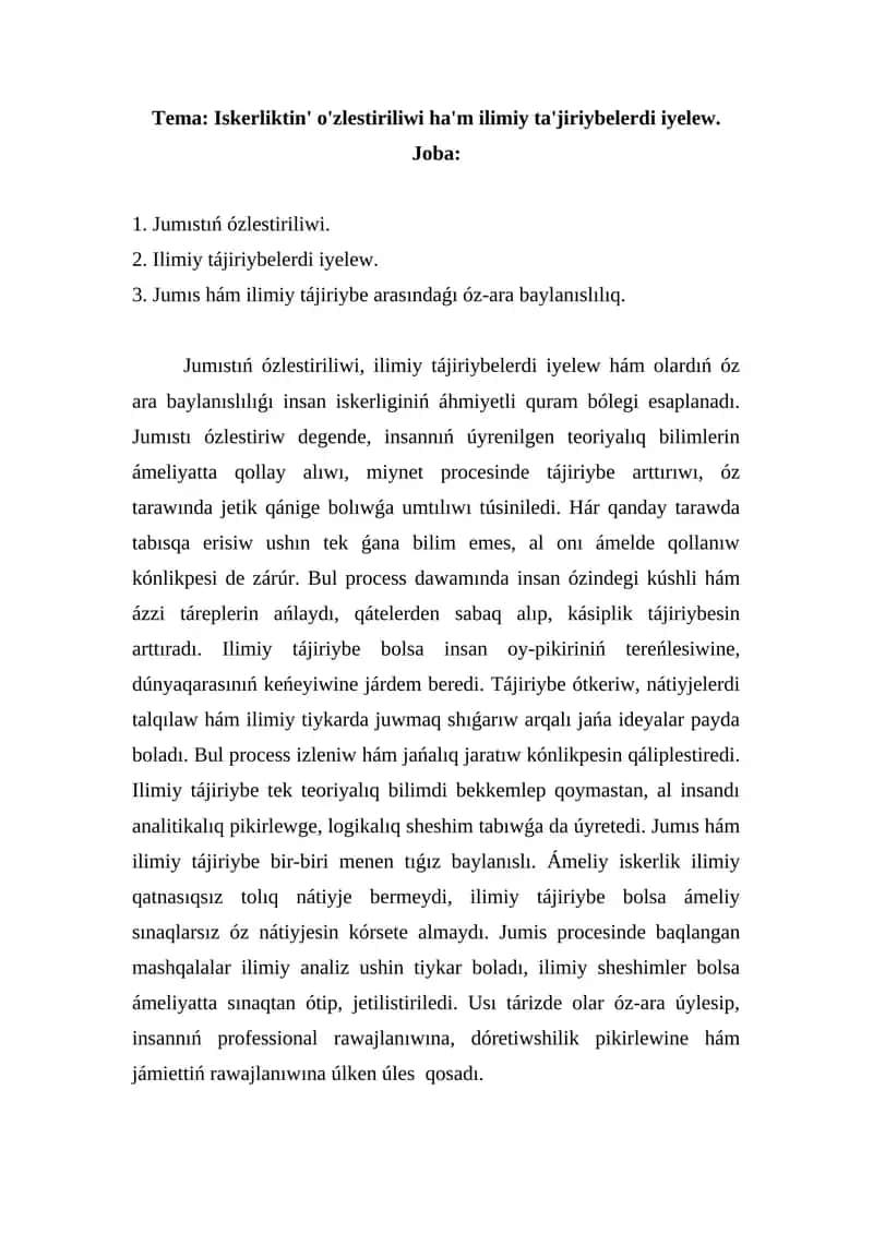 Iskerlik va ilimiy tajribeler 1