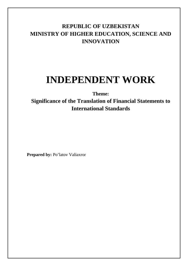Significance of the Translation of Financial Statements to International Standards 1