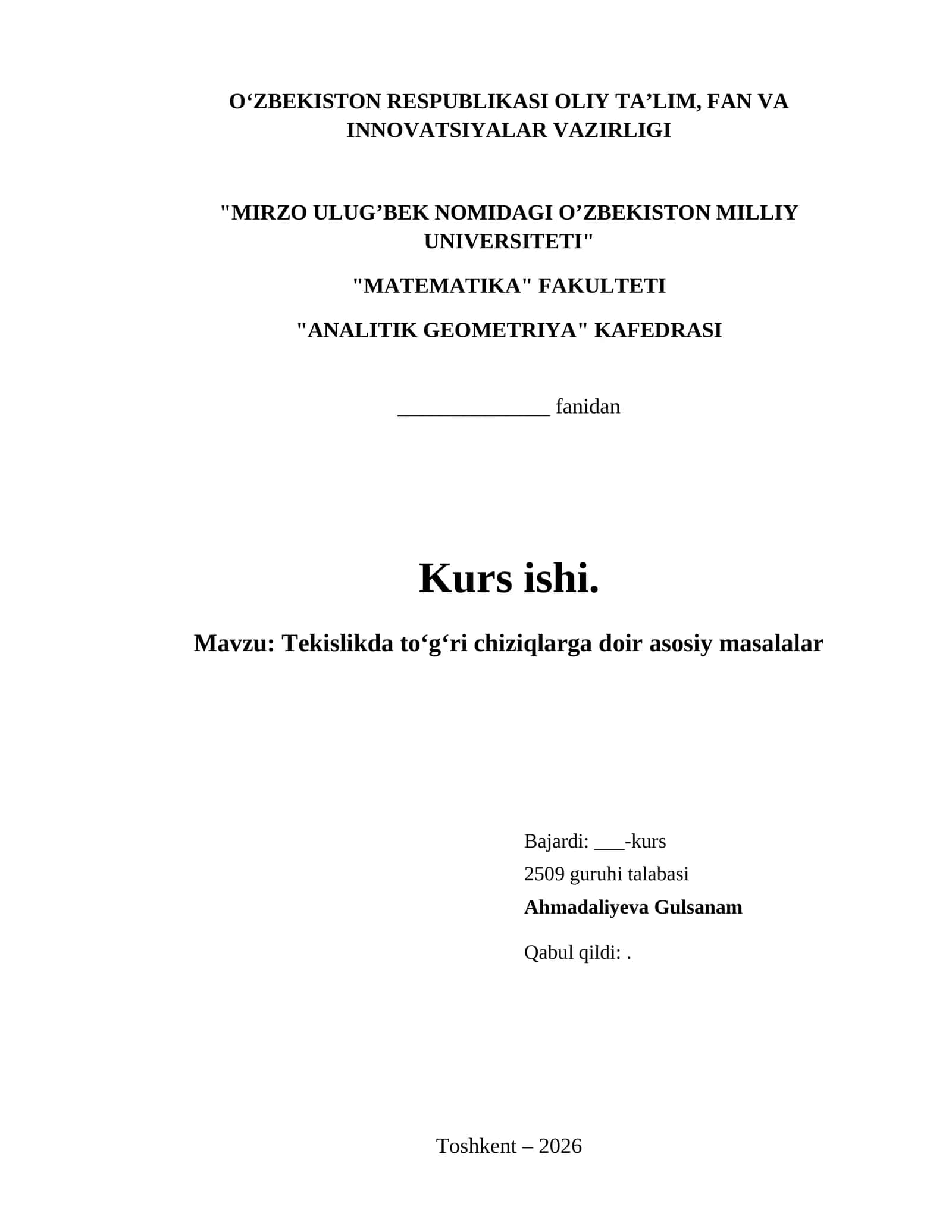 Tekislikda to‘g‘ri chiziqlarga doir asosiy masalalar 1
