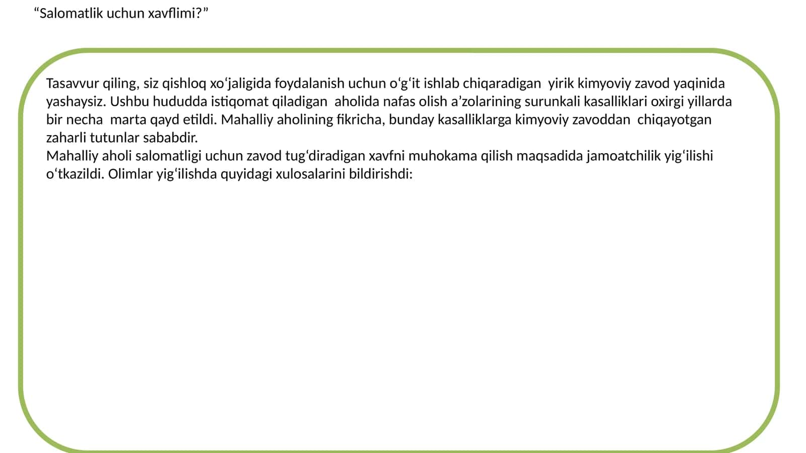 Kimyoviy Zavodning Foydasi va Zarari 1