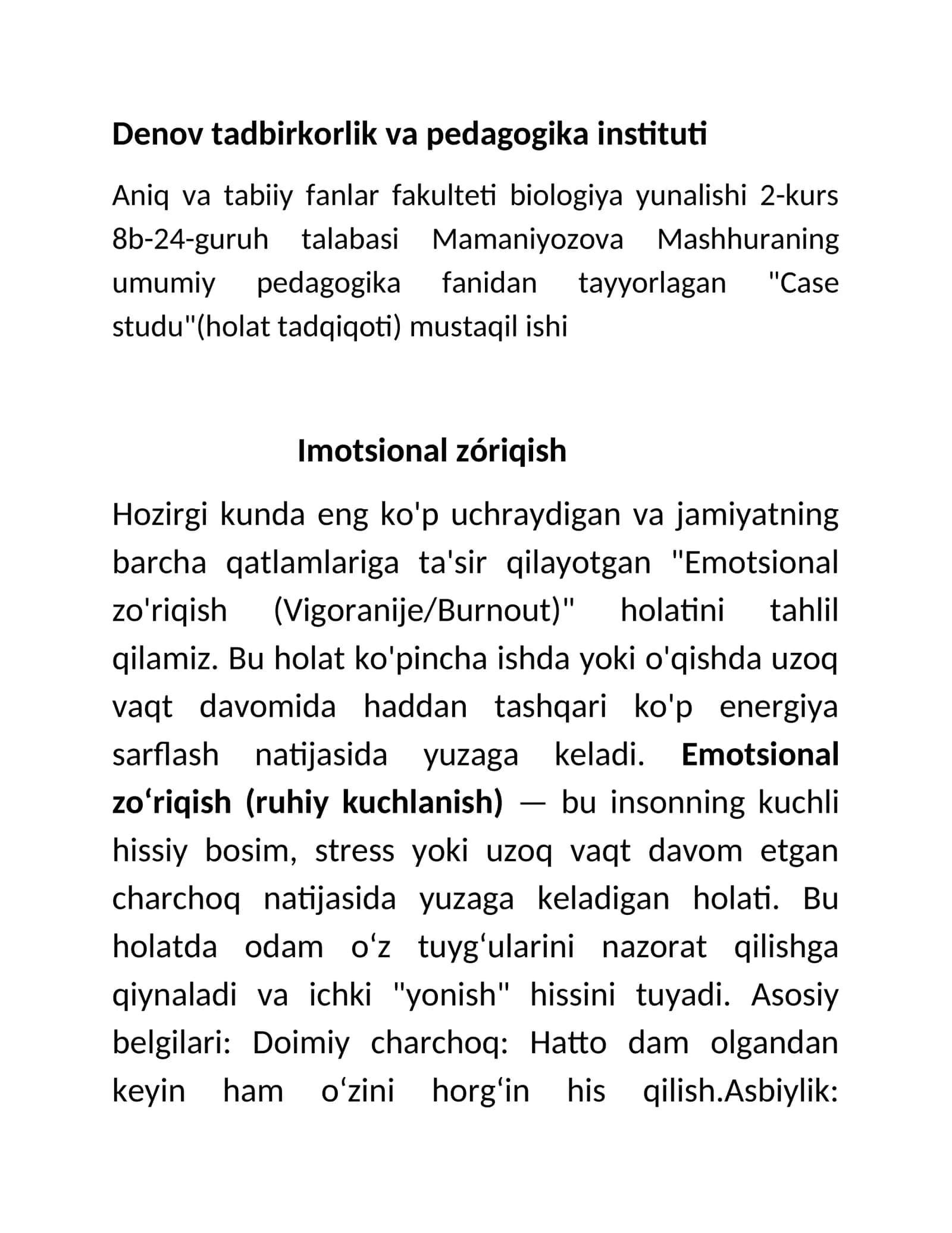 "Case studu"(holat tadqiqoti) mustaqil ishi 1