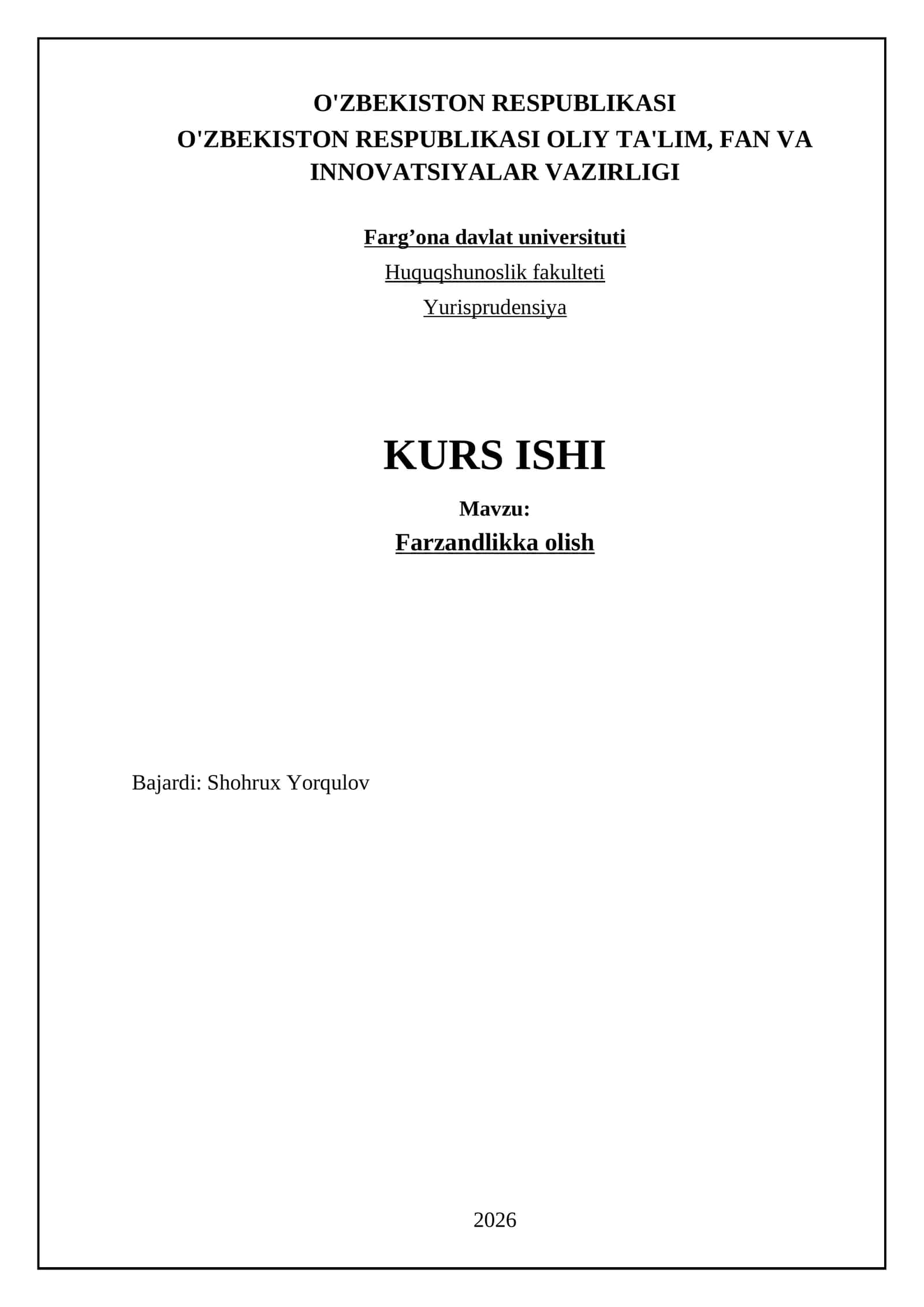 Farzandlikka olish KURS ISHI 1