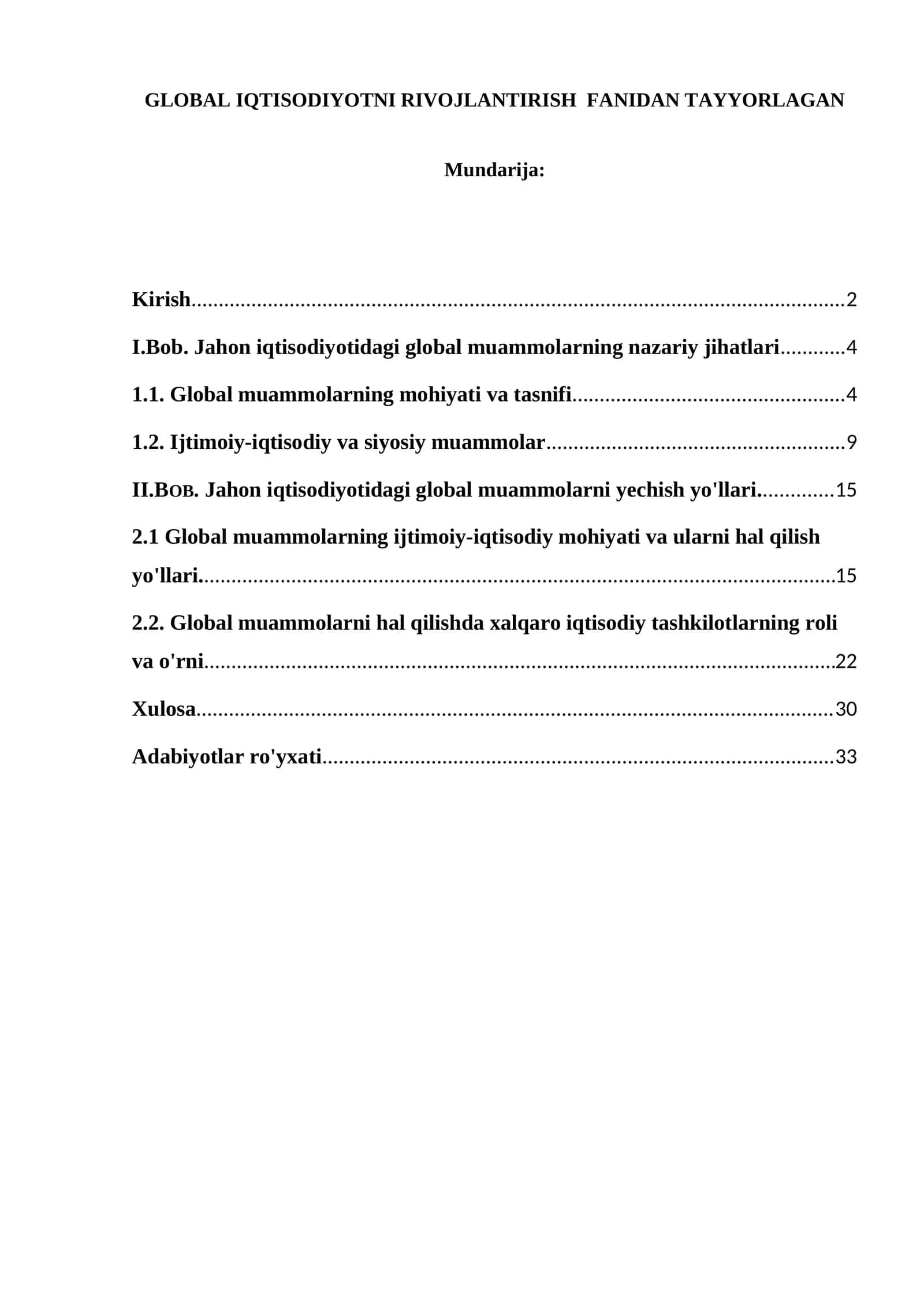 GLOBAL IQTISODIYOTNI RIVOJLANTIRISH FANIDAN TAYYORLAGAN 1