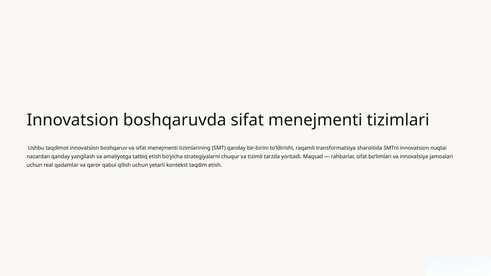 Innovatsion boshqaruvda sifat menejmenti tizimlari 1
