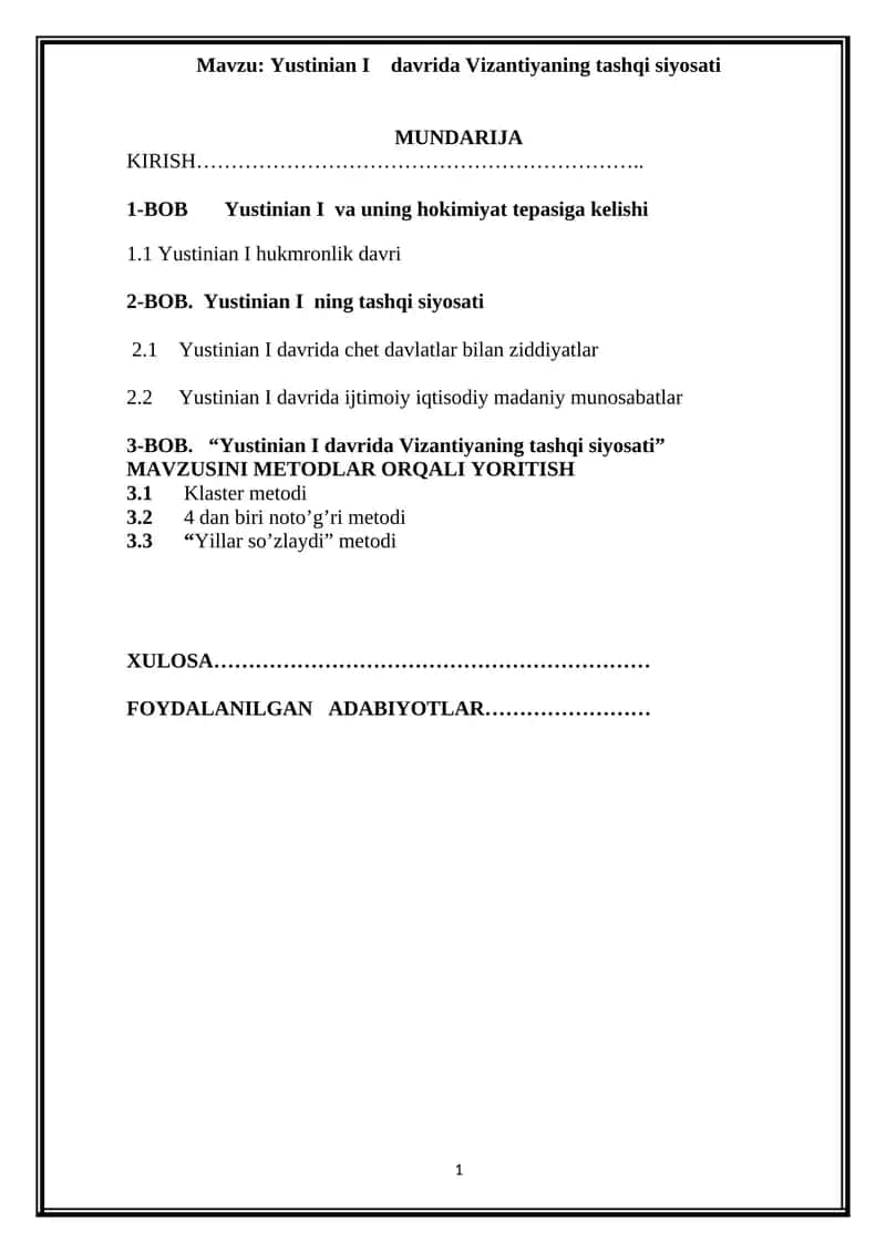 Yustinian I davrida Vizantiyaning tashqi siyosati 1