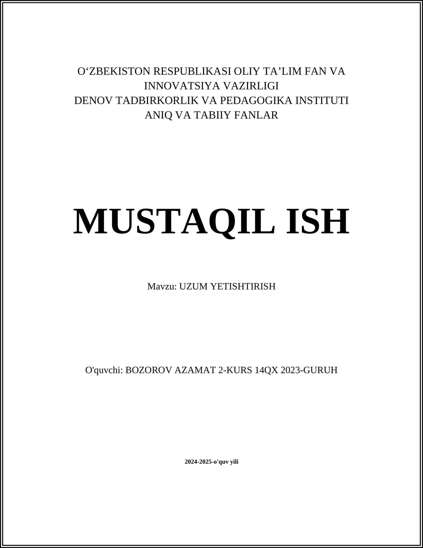 UZUM YETISHTIRISH 1