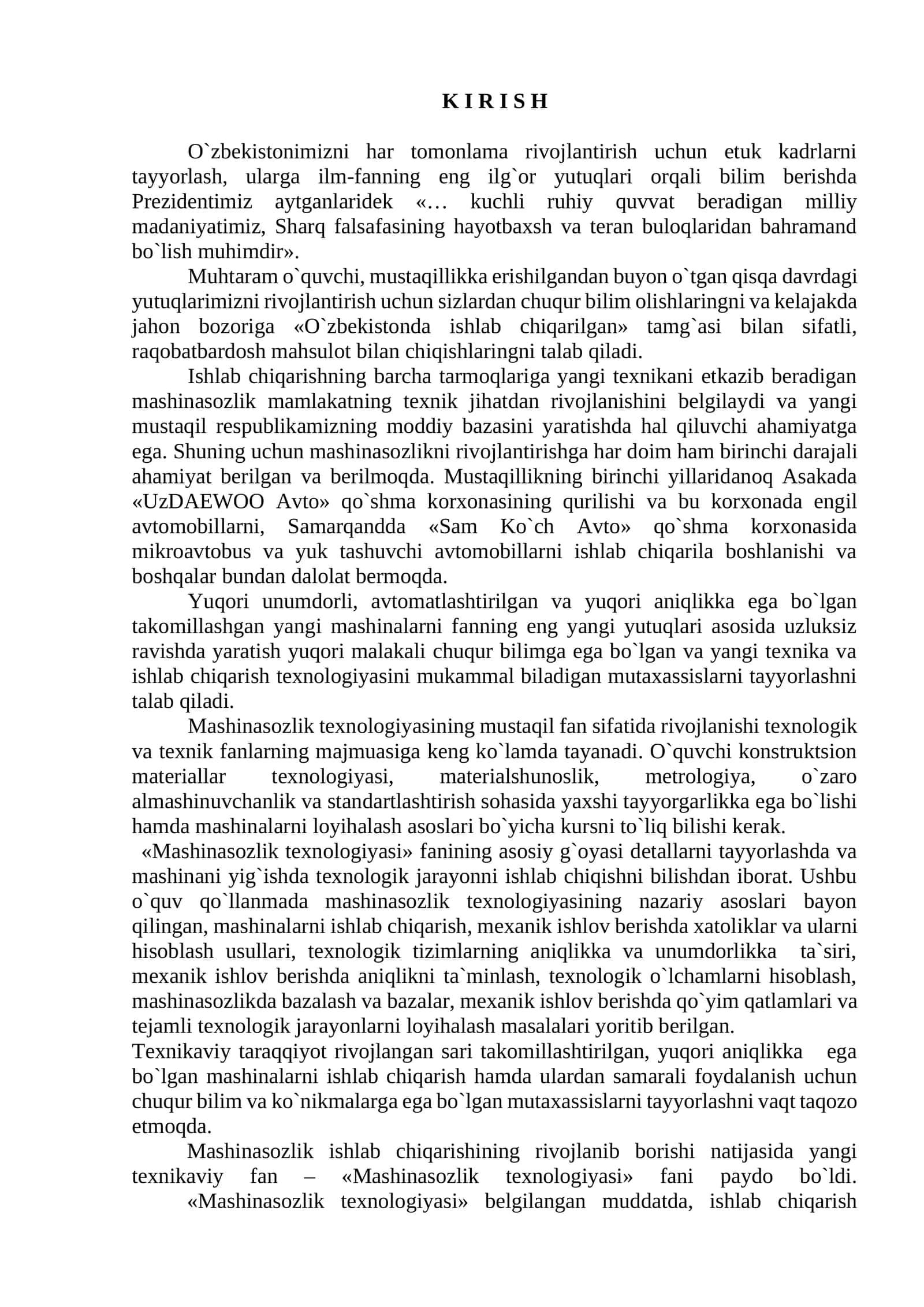 Mashinasozlik texnalogiya asoslari fanidan leksiya 1