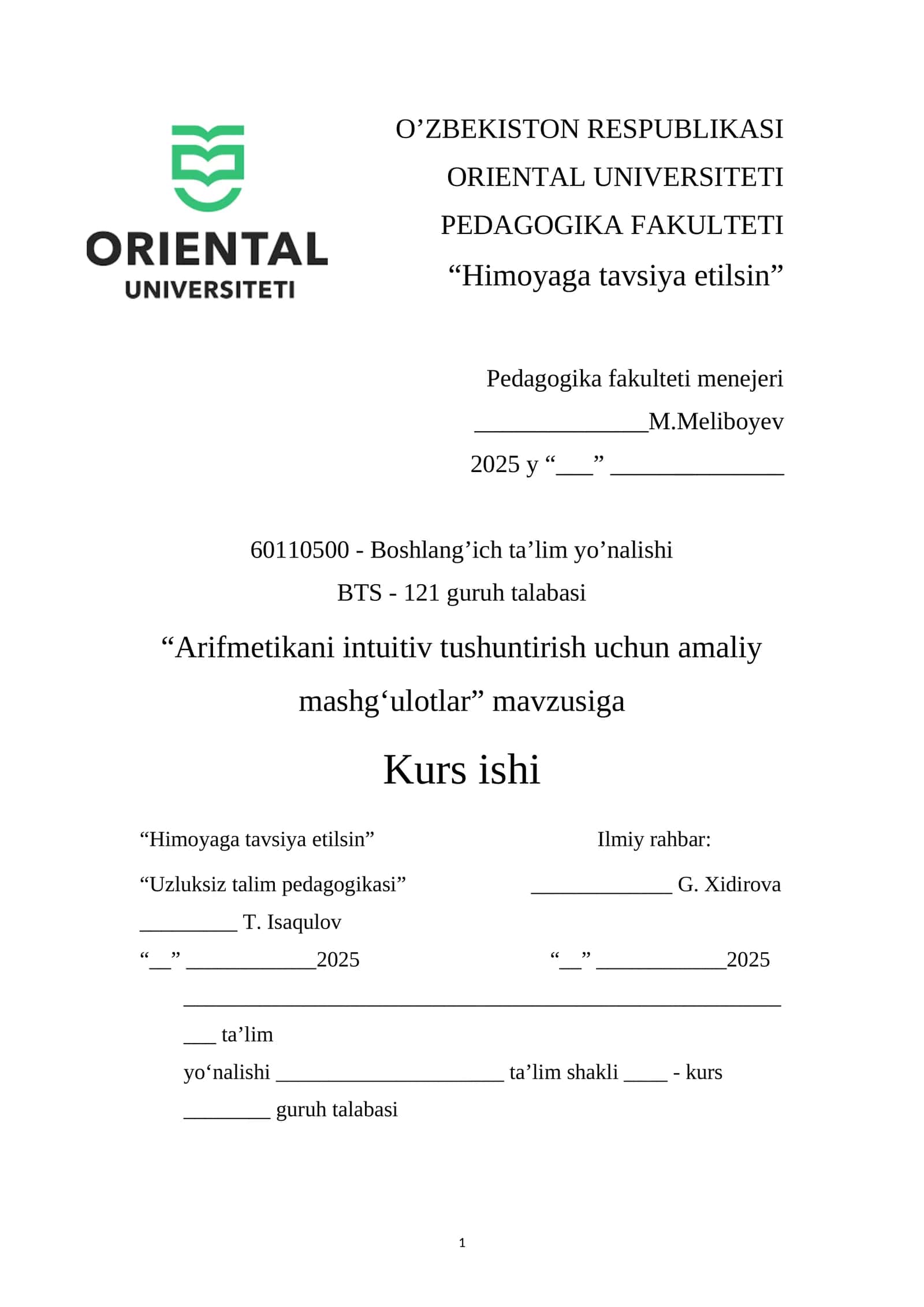 Arifmetikani intuitiv tushuntirish uchun amaliy mashgʻulotlar 1