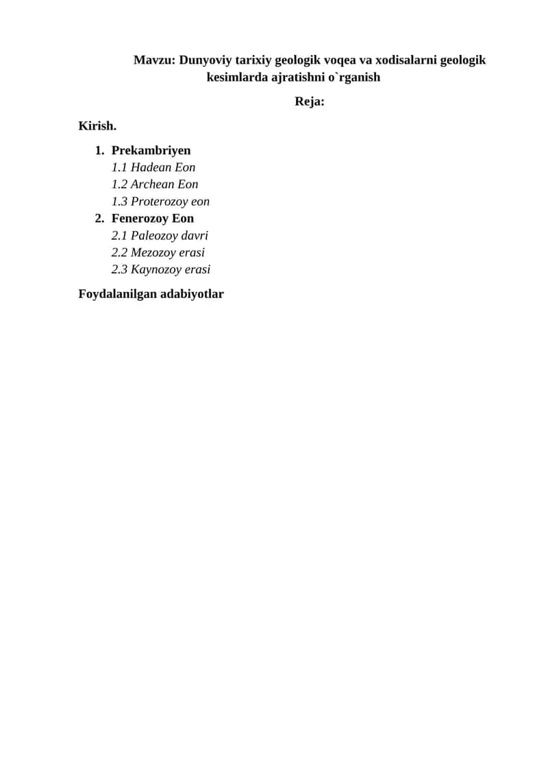 Geologik va Yer Geologiyasi 1