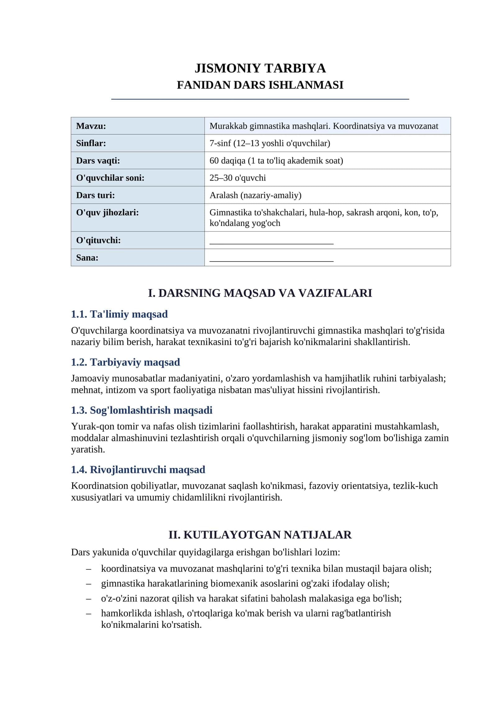JISMONIY TARBIYA FANIDAN DARS ISHLANMASI 1