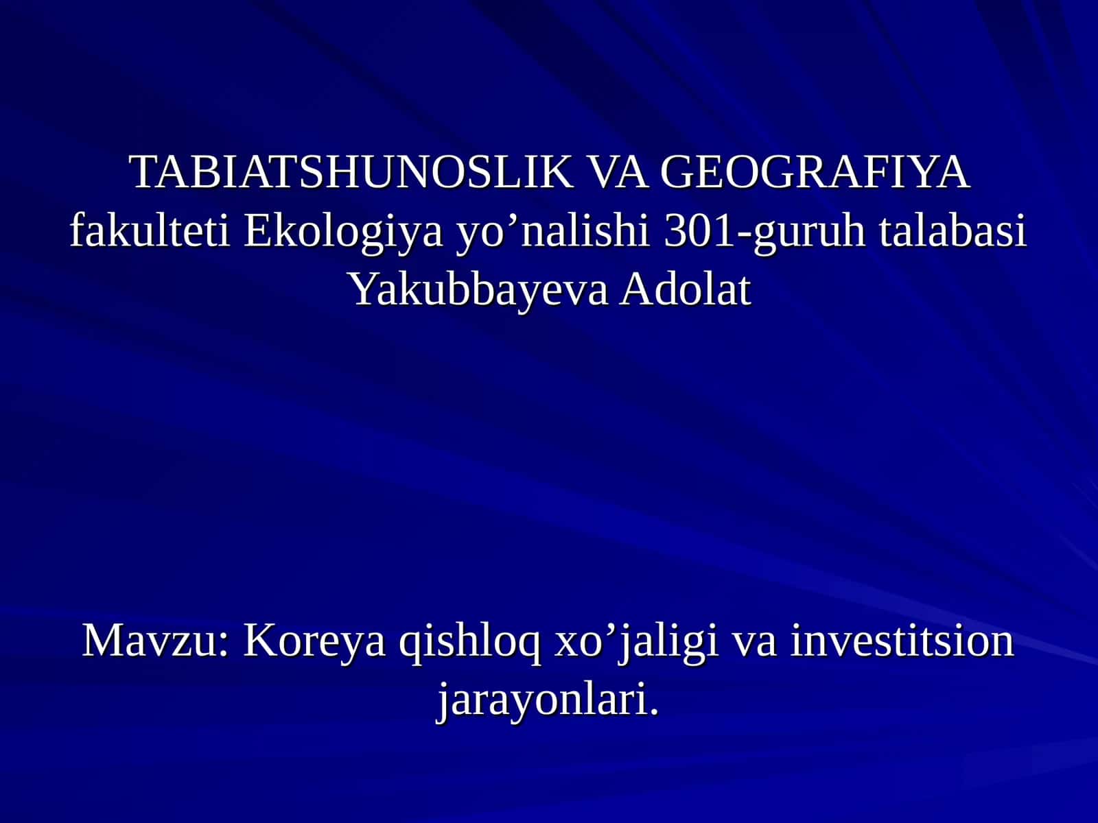 Koreya qishloq xo’jaligi va investitsion jarayonlari 1