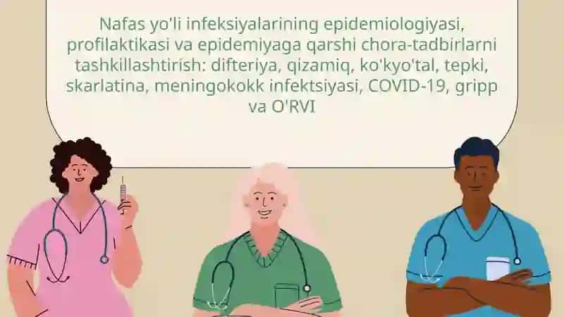 Nafas yo'li infeksiyalarining epidemiologiyasi, profilaktikasi va epidemiyaga qarshi chora-tadbirlarni tashkillashtirish: difteriya, qizamiq, ko'kyo'tal, tepki, skarlatina, meningokokk infektsiyasi, COVID-19, gripp va O'RVI