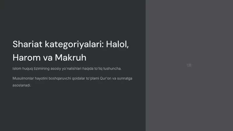 Shariat kategoriyalari: Halol, Harom va Makruh 1