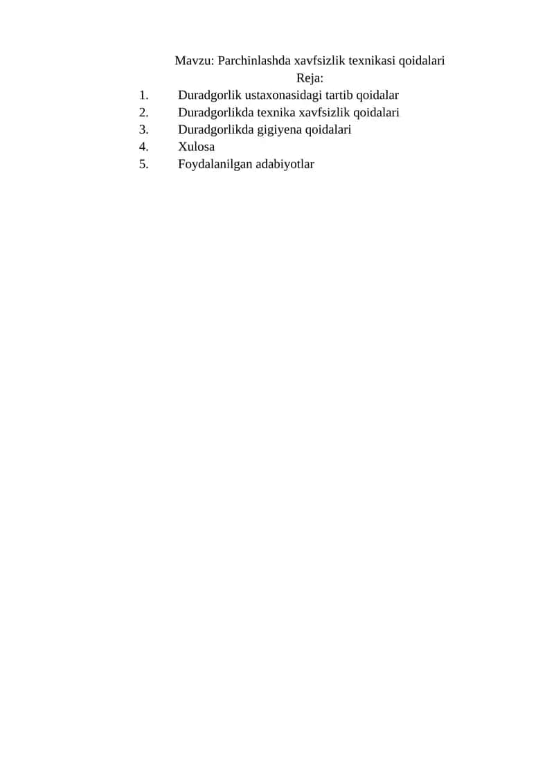 Duradgorlik ustaxonasidagi tartib qoidalar 1
