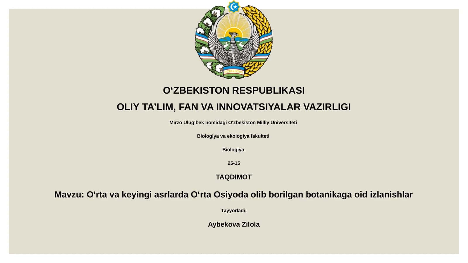 Oʻrta va keyingi asrlarda Oʻrta Osiyoda olib borilgan botanikaga oid izlanishlar 1