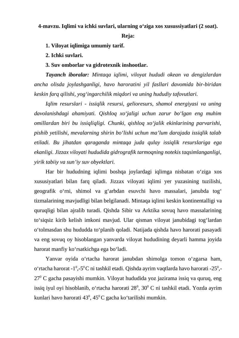 Iqlim va ichki suvlari 1