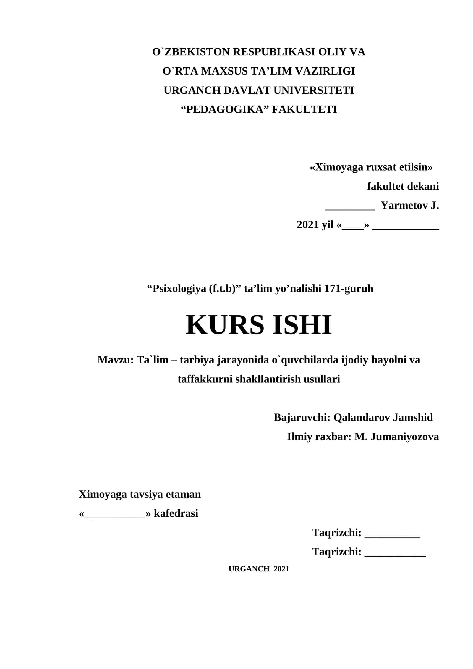 Ta`lim – tarbiya jarayonida o`quvchilarda ijodiy hayolni va taffakkurni shakllantirish usullari 1