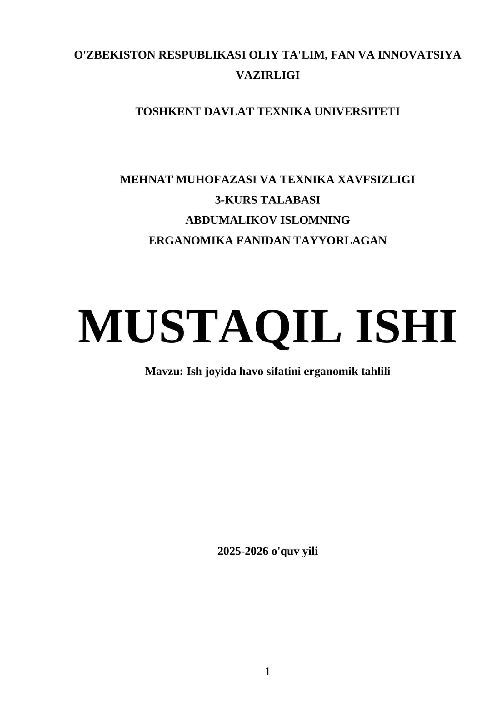 Ish joyida havo sifatini erganomik tahlili 1