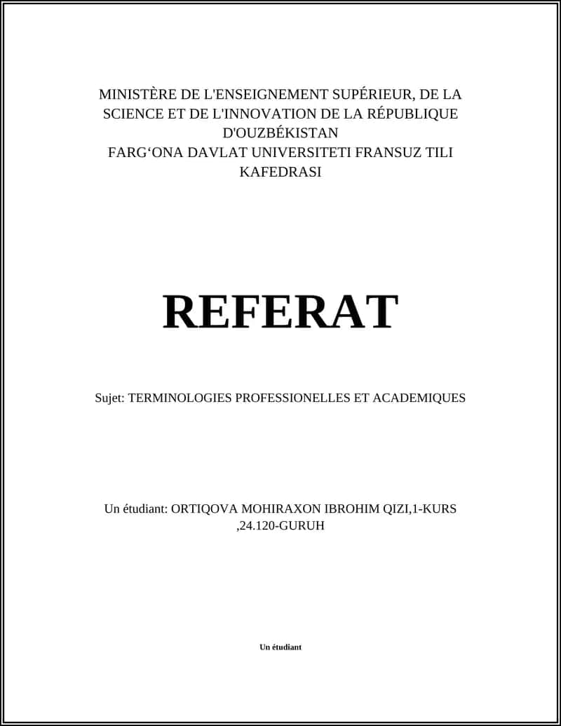 TERMINOLOGIES PROFESSIONELLES ET ACADEMIQUES 1