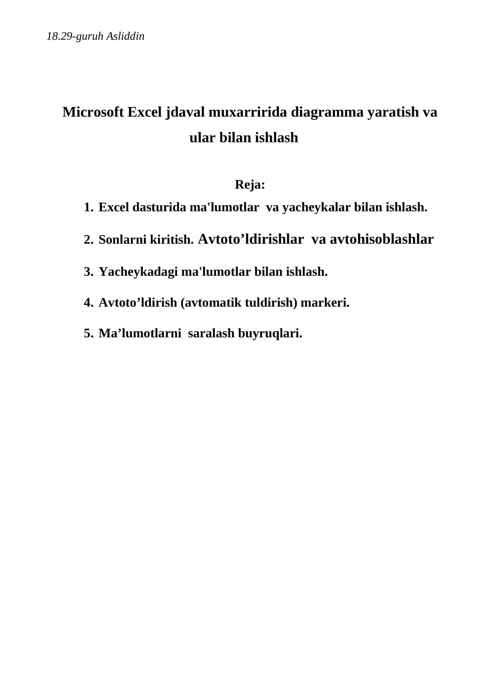 MICROSOFT EXCEL dasturi 1