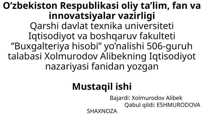 KLASSIK IQTISODIY MAKTABLARNING YAKUNLANISHI 1