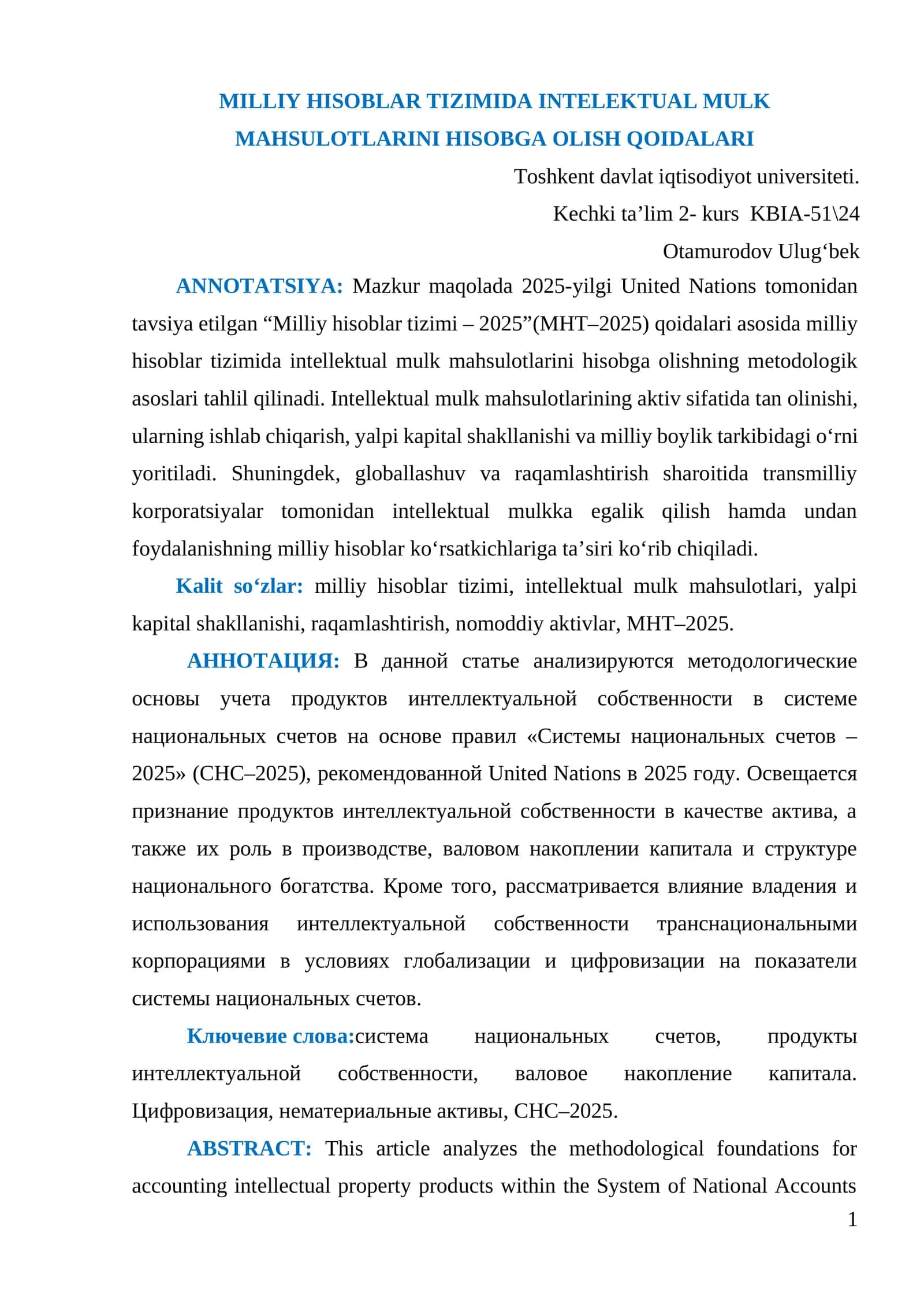 MILLIY HISOBLAR TIZIMIDA INTELEKTUAL MULK MAHSULOTLARINI HISOBGA OLISH QOIDALARI 1