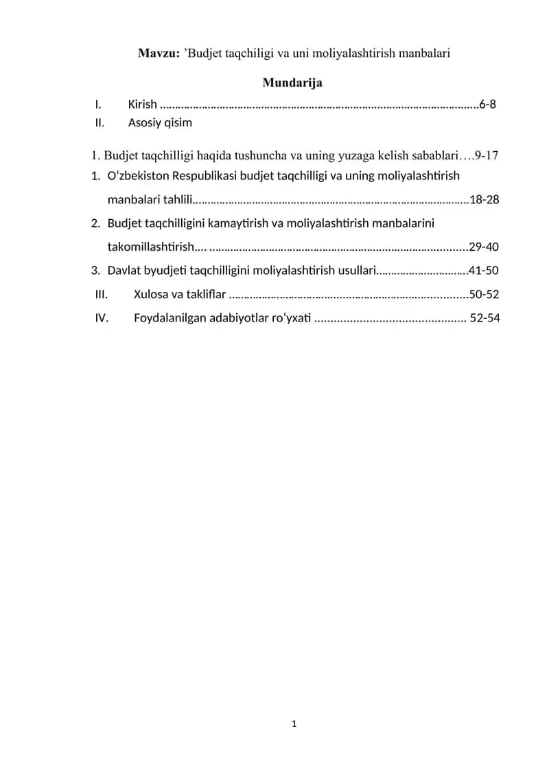 ’Budjet taqchiligi va uni moliyalashtirish manbalari 1