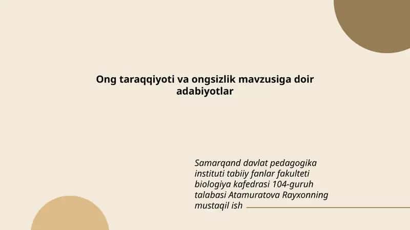 Ong taraqqiyoti va ongsizlik mavzusiga doir adabiyotlar 1