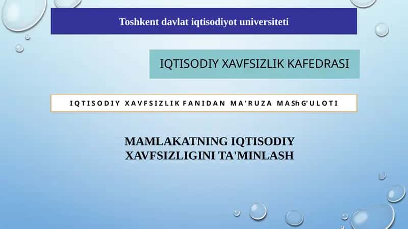 Iqtisodiy Xavfsizlik Fanidan Maʼruzashg‘uloti 1