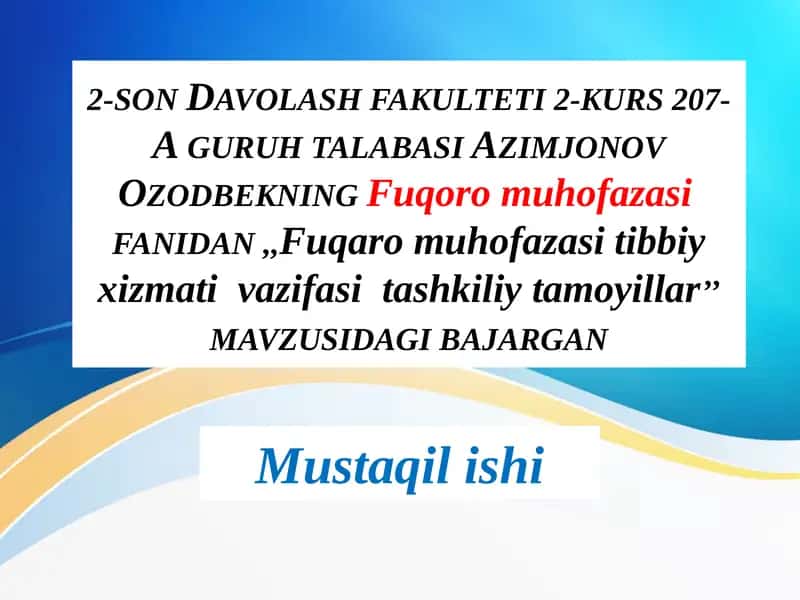 Fuqoromuhofazasi Tibbiy Xizmati Vazifasi 1