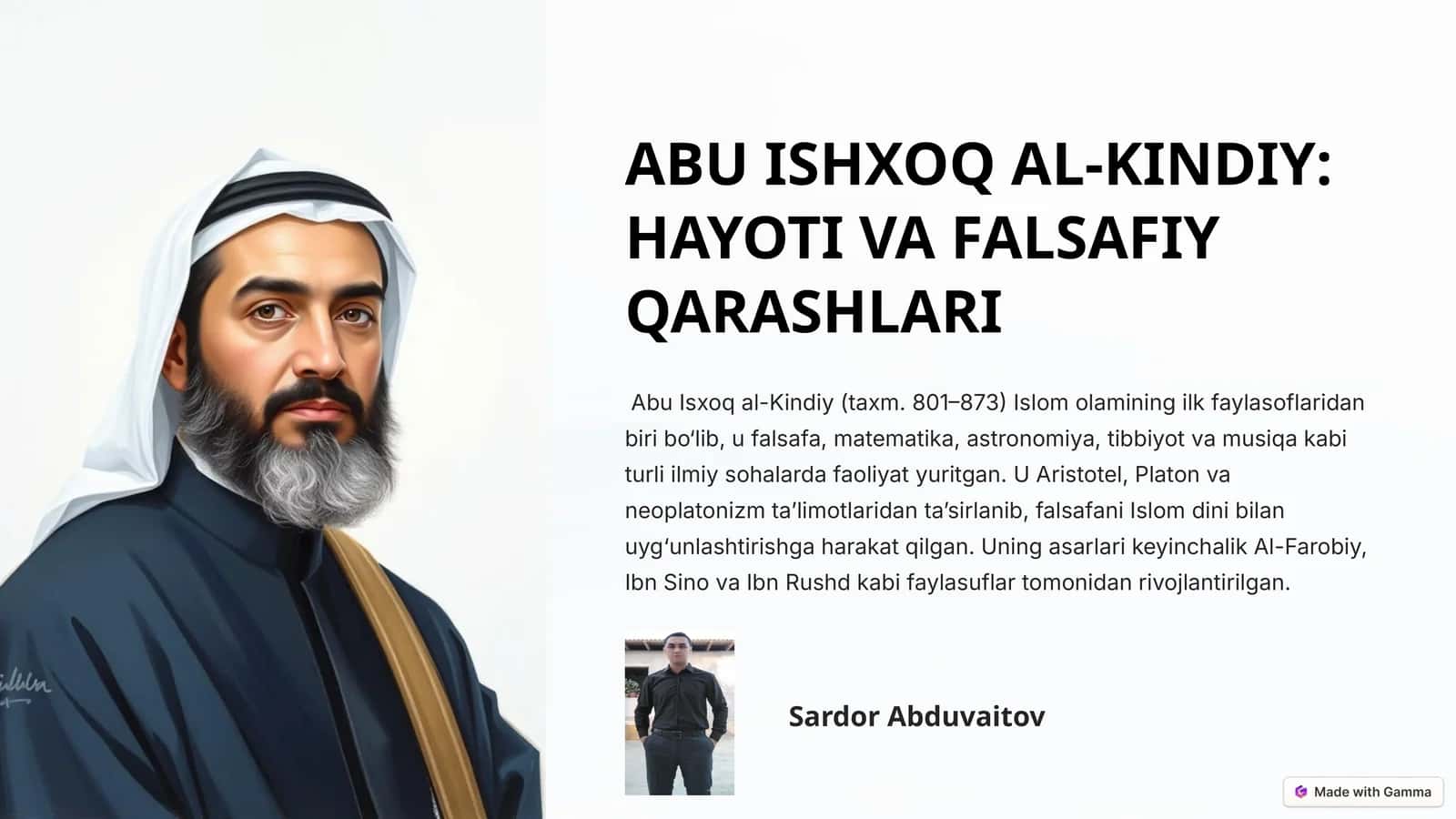 ABU ISHXOQ AL-KINDIY: HAYOTI VA FALSAFIY QARASHLARI 1