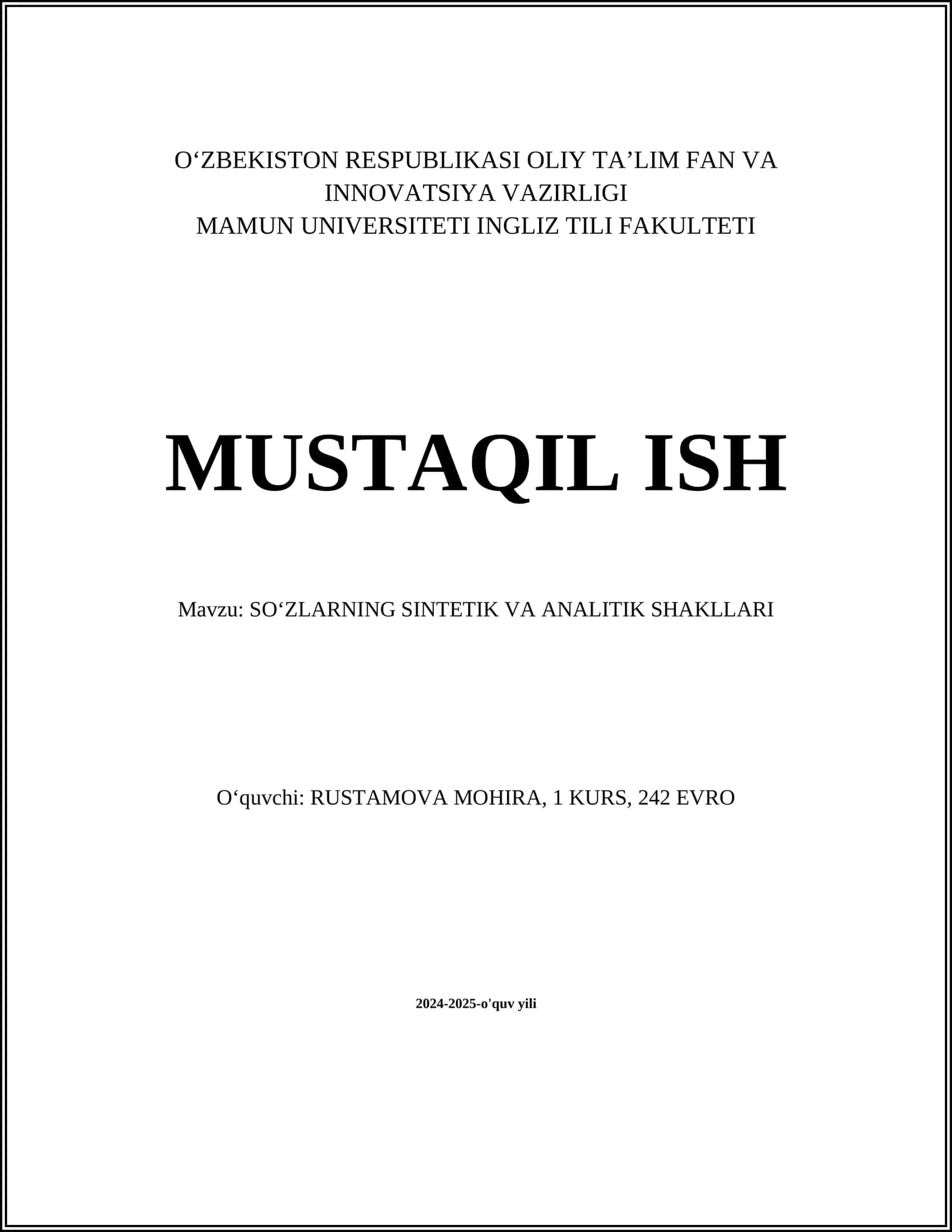 SOʻZLARNING SINTETIK VA ANALITIK SHAKLLARI 1