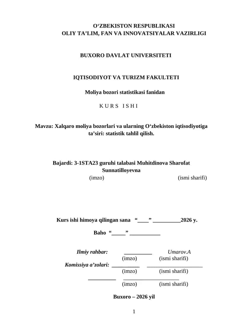 Moliya bozori statistikasi 1