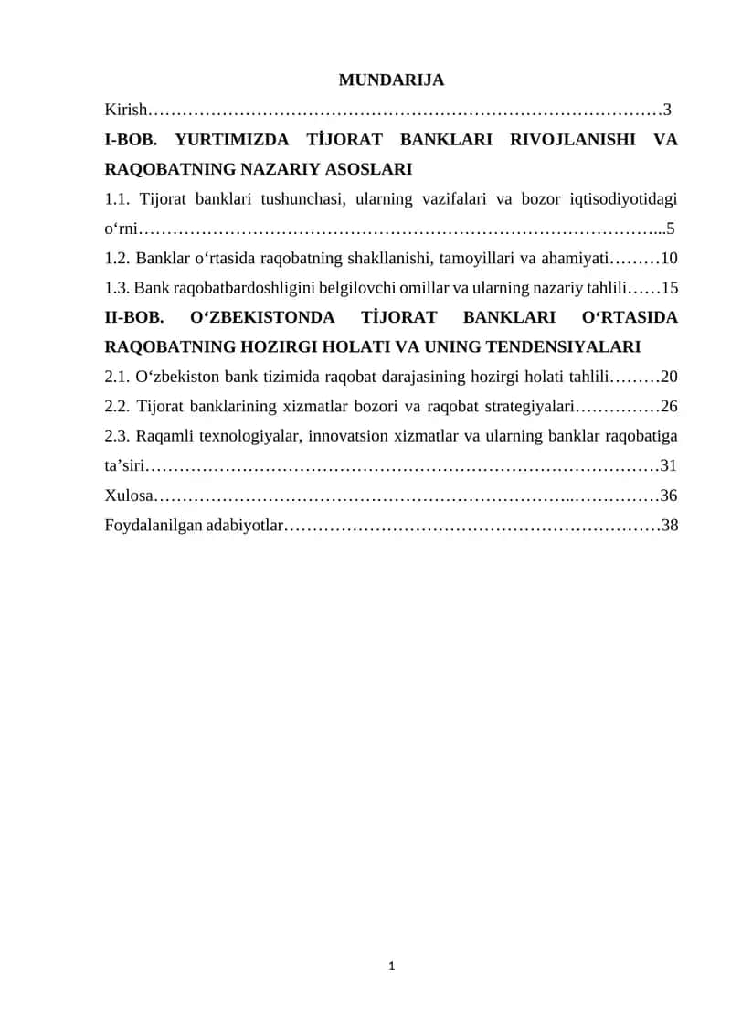 Yurtimizda tijorat banklari o‘rtasida raqobat va uning hozirgi holati tahlili 1
