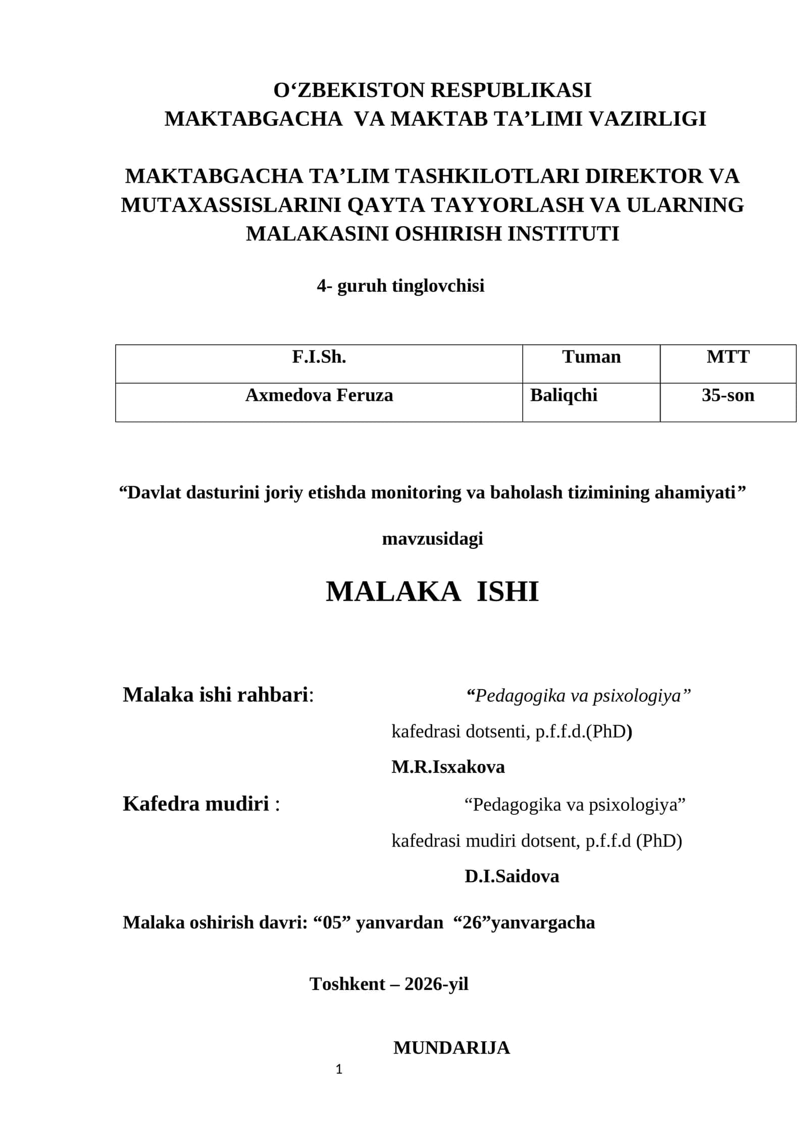 Davlat dasturini joriy etishda monitoring va baholash tizimining ahamiyati 1